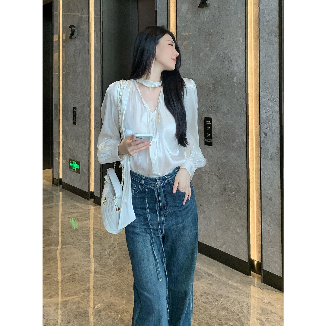 JIJINQI【现货】秋款法式温柔百搭长袖宽松高级感衬衫 JD07CZPT1531