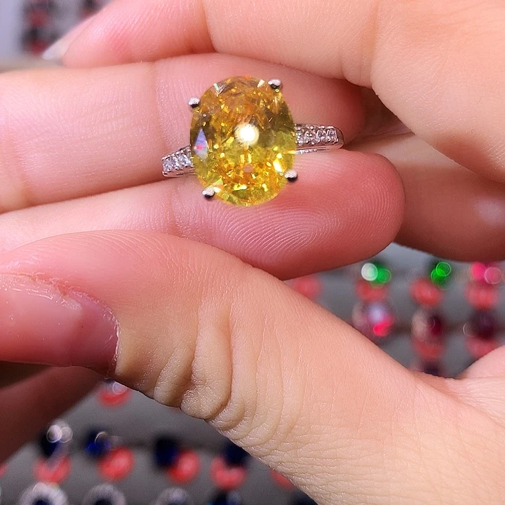 黄晶戒指银S925镶嵌戒指