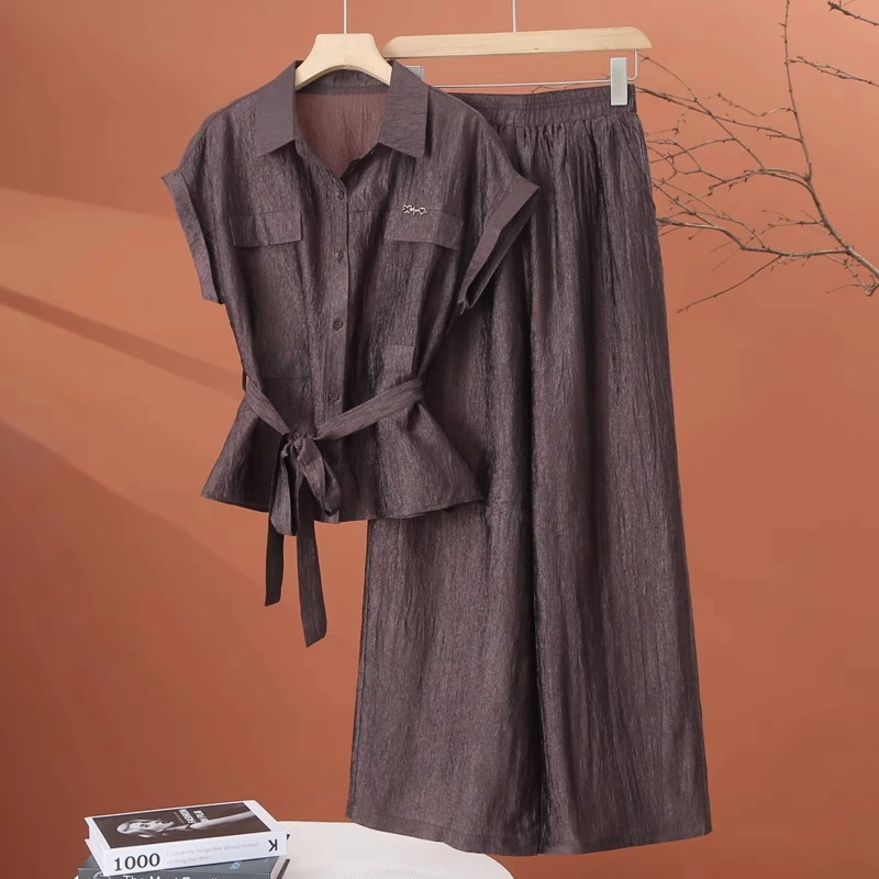 拉夏贝尔时尚套装女夏季2025年新款时髦洋气减龄休闲阔腿裤两件套