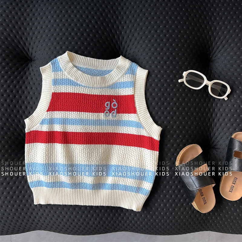 【小首尔】现货【盛夏海洋】男女童无袖夏季针织圆领刺绣背心HBB7530