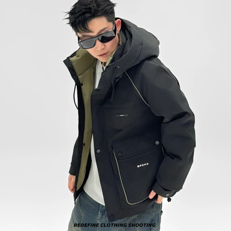 【冰川系列】冬季男士户外防水登山大口袋连帽加厚保暖外套D139