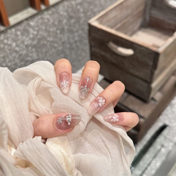 【夏树繁花】气质锆石堆钻显白温柔百搭猫眼 8053003 纯手工穿戴甲