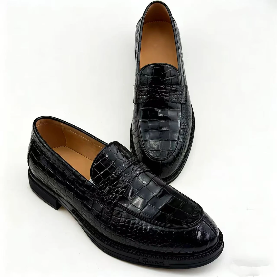 鳄鱼皮经典舒适商务正装休闲乐福鞋一脚蹬百搭休闲鞋