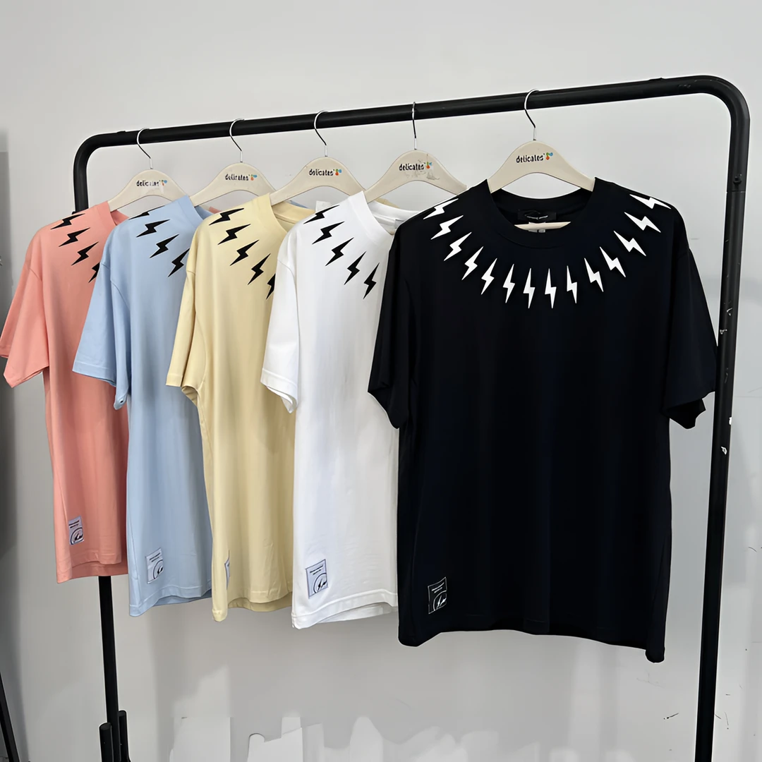3-15 【闪电】25夏季美式宽松简约闪电印花圆领短袖T Z7701
