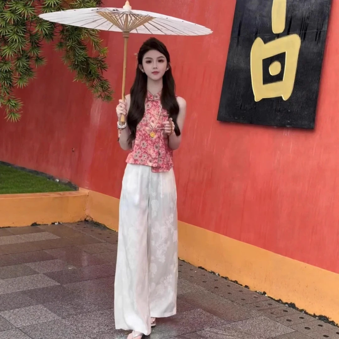 【星媛原创】烟雨江南新中式复古民族风无袖夏季中国风马甲上衣裤子