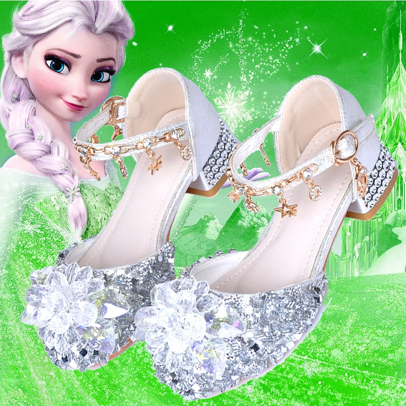 爱莎公主鞋子4水晶鞋5女童6789儿童公主鞋高跟鞋春秋单鞋派对洋气