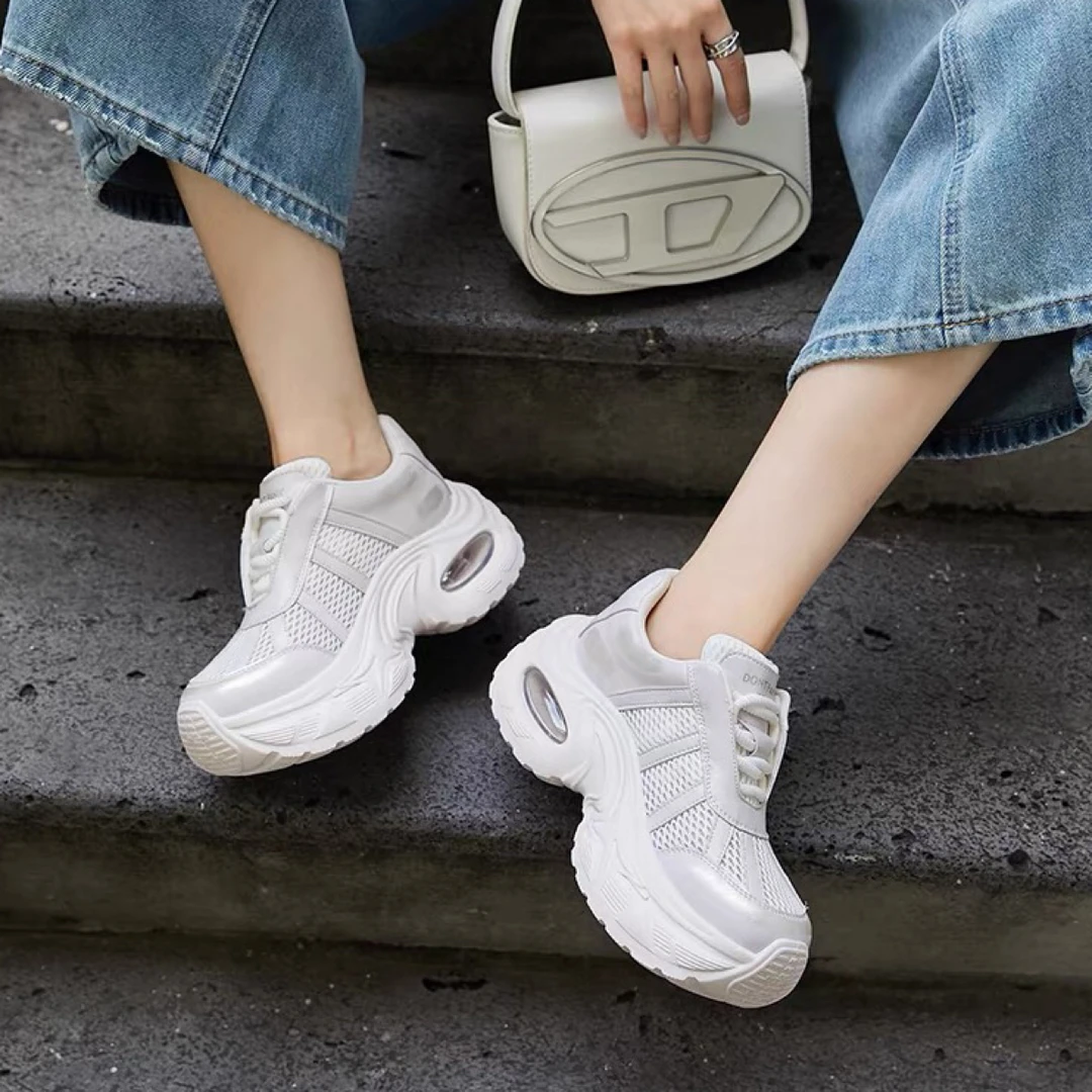 2518欧洲站厚底气垫老爹鞋春季新款透气网面系带增高运动B7