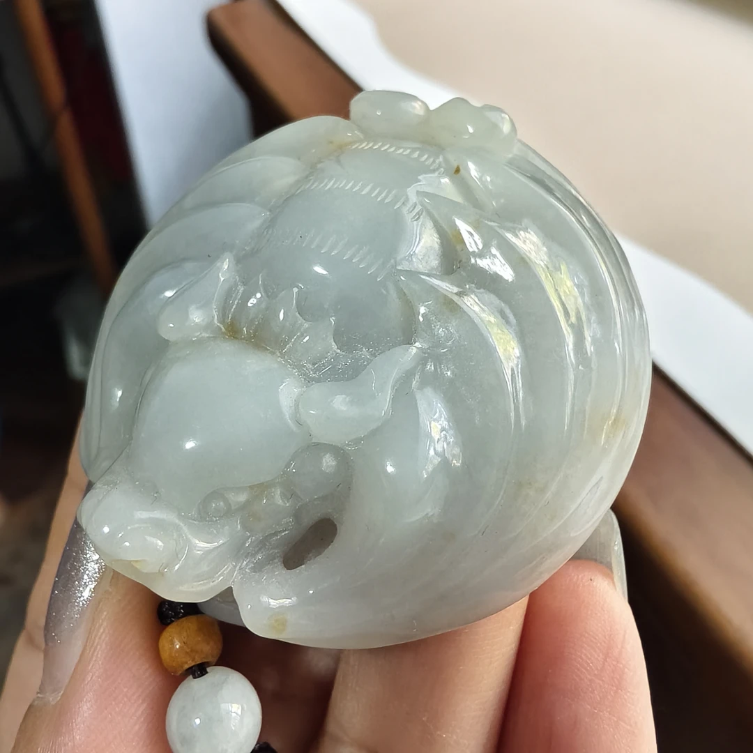 天然A货缅甸翡翠吊坠细糯浅蓝底大龙龟53.5*53.5*18.6mm玉石挂件