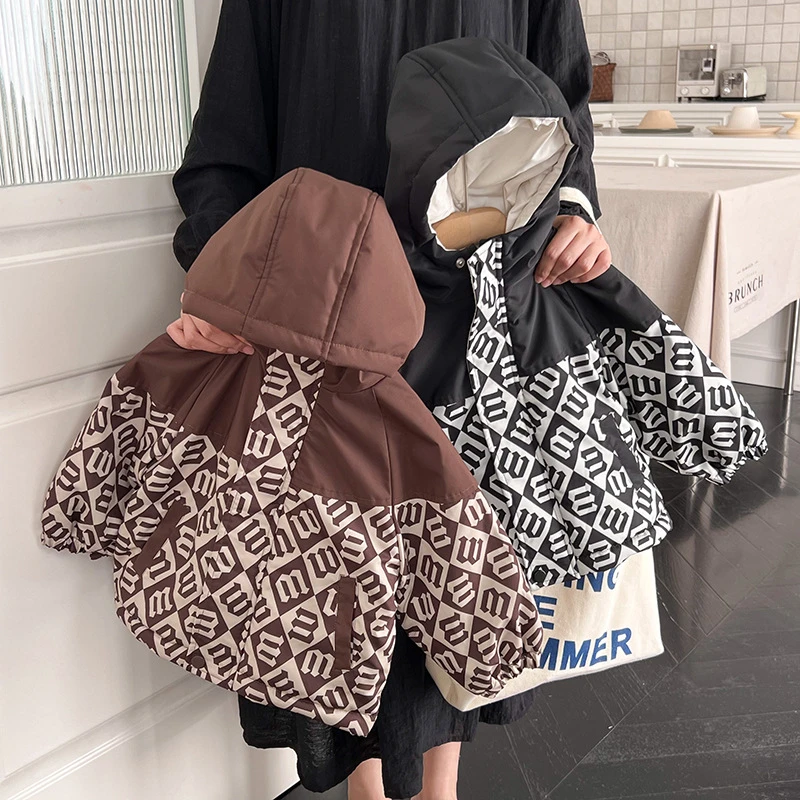 男童加绒外套冬装2025新款洋气棉衣加厚儿童装拼接棉服冬季H141