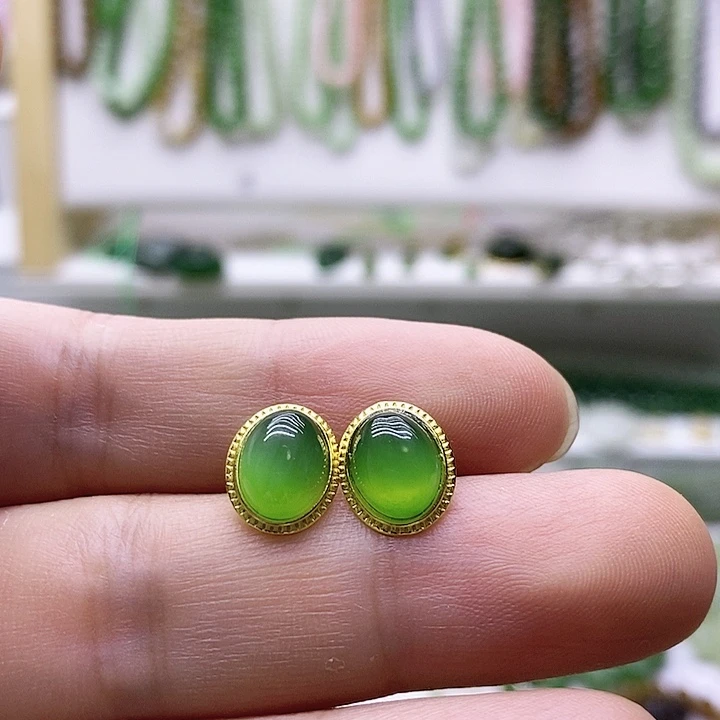和田玉（碧玉）银S925镶嵌耳饰