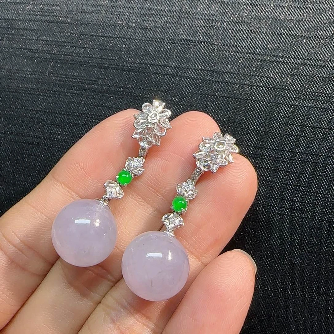 翡翠18K金镶嵌耳环珠珠