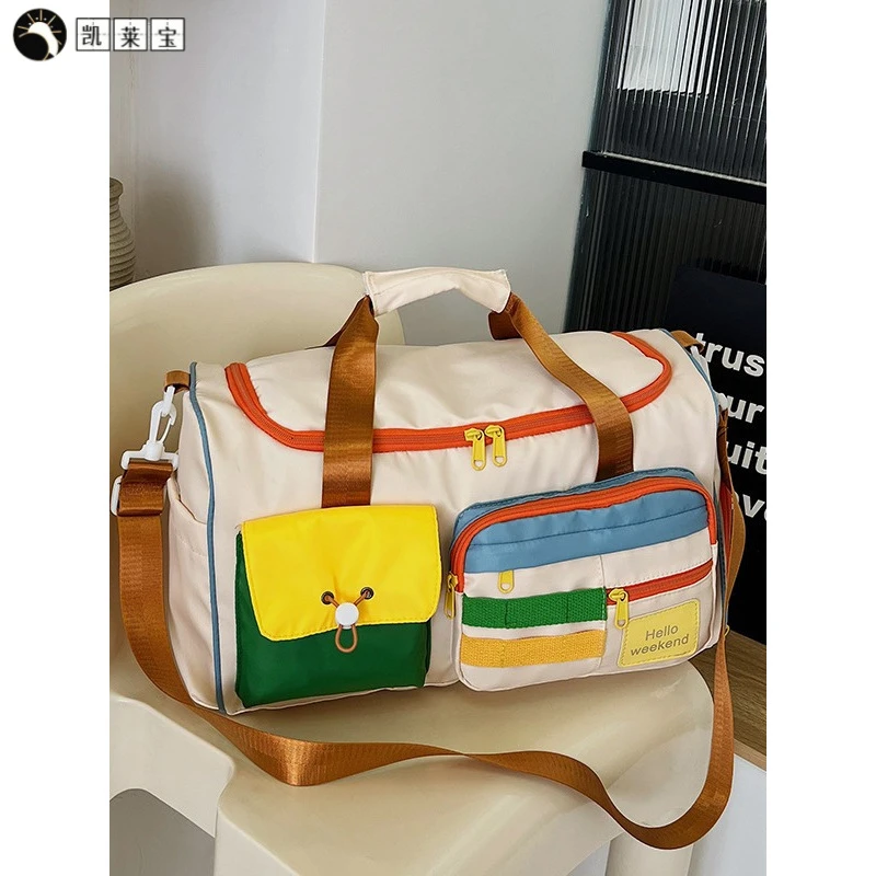撞色斜挎运动健身包大容量旅游手提行李包时尚外出短途出差旅行包
