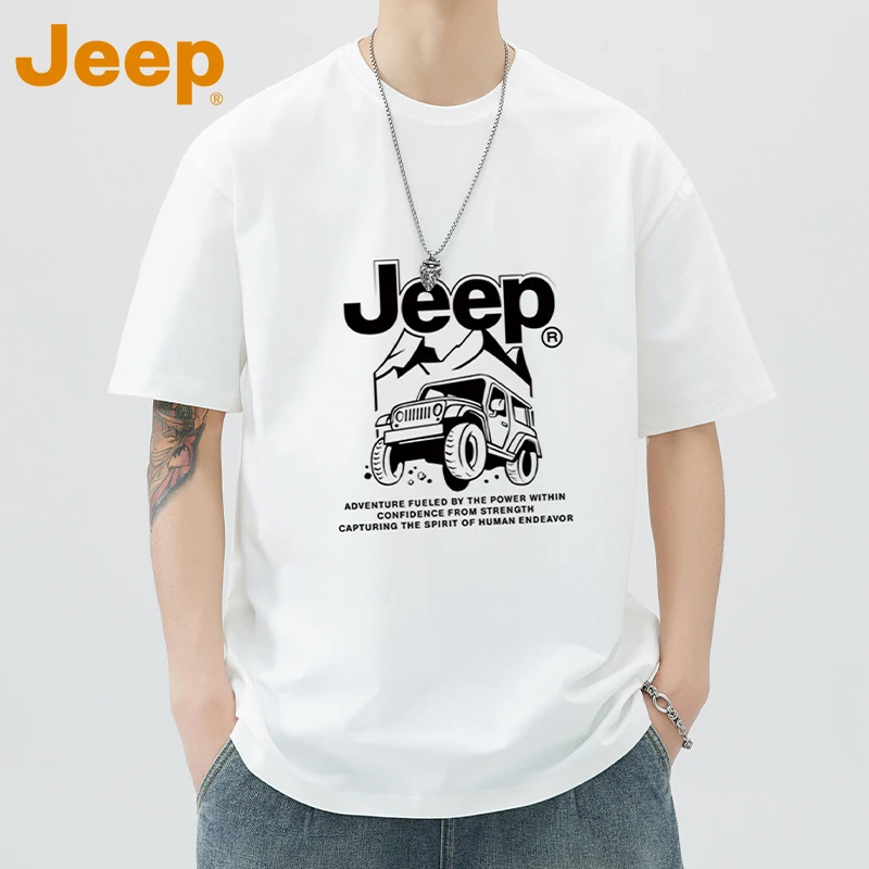 JEEP吉普高端短袖t恤男夏季新款时尚潮牌纯棉五分袖衣服男装上衣
