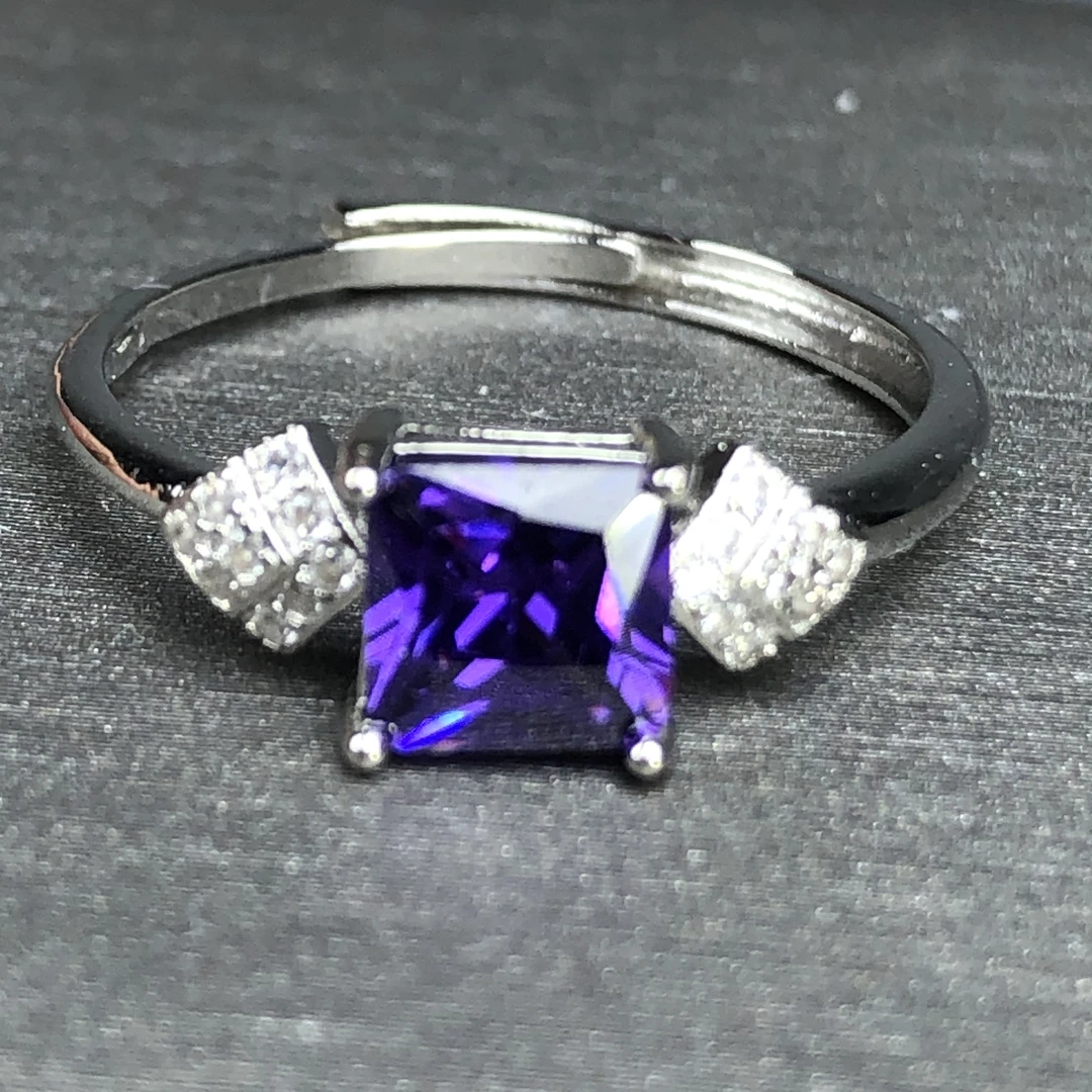 11646妖紫水戒指银色托开口可调节精选精选气质款