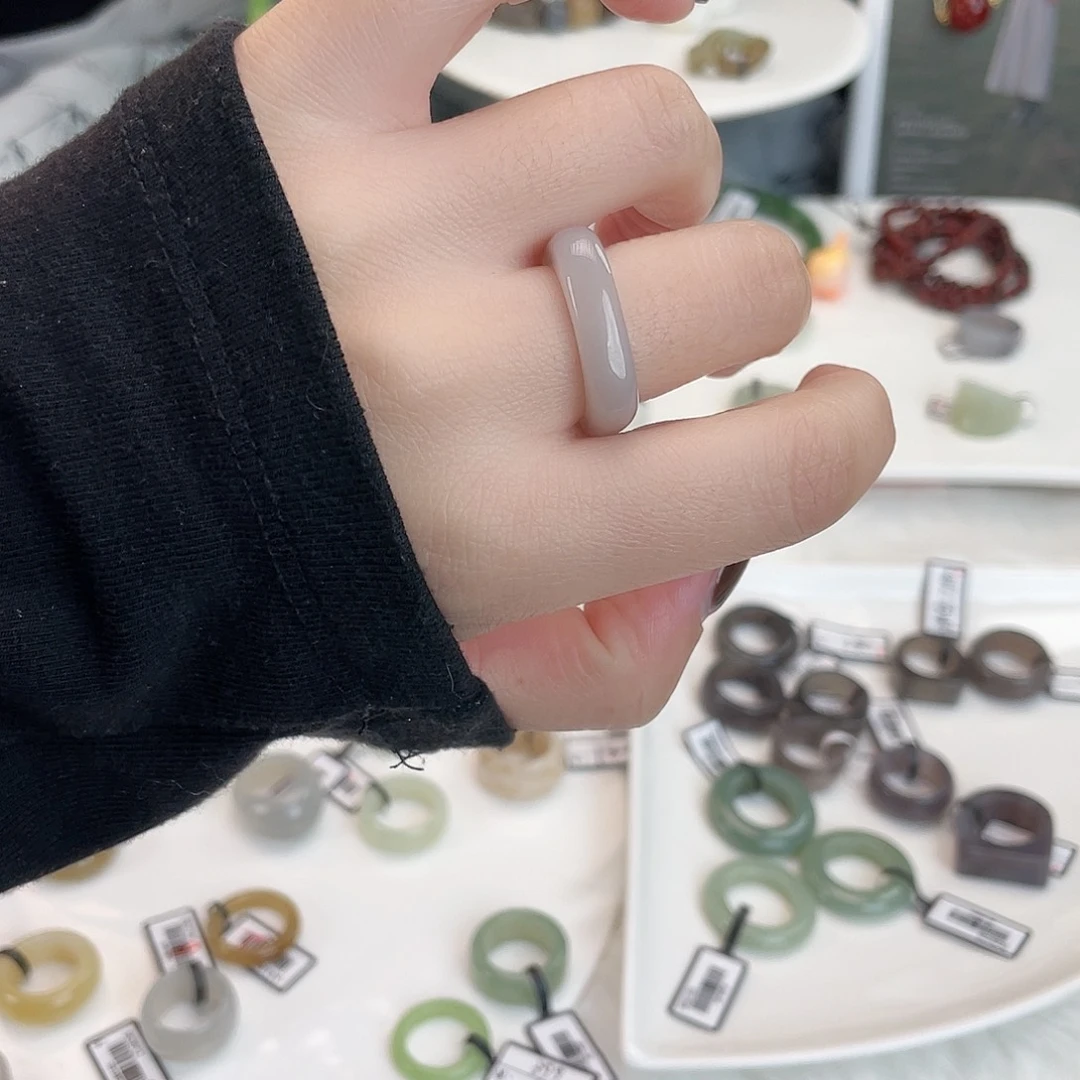 和田玉未镶嵌戒指U64粉方圆17.8不退换