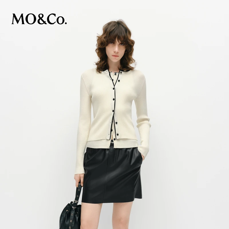 MOCO针织衫开衫2025春新品高含天丝撞色边收腰短款长袖MBE1CART05