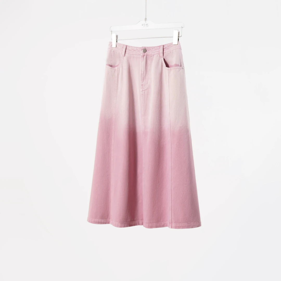 时然大码微胖MM25年夏季洋气高腰显瘦遮肉遮胯渐变牛仔半身裙8418