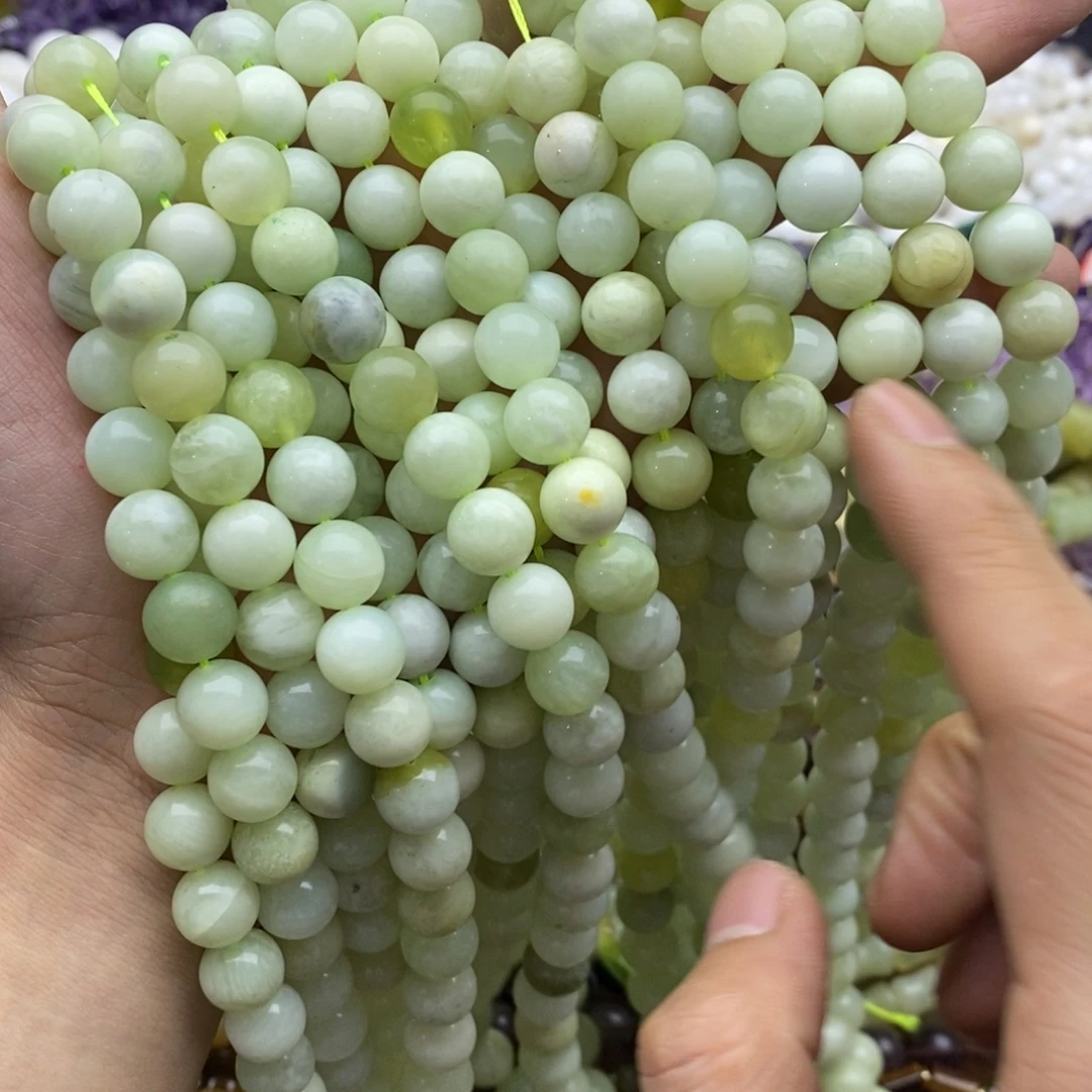 未镶嵌玛瑙/玉髓珠宝半成品一条天然10mm岫玉圆珠青提