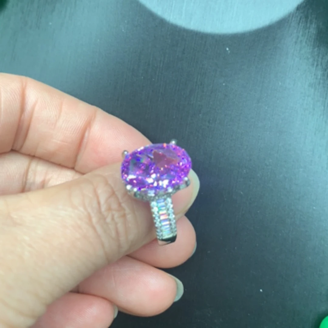 铜合金合成锆石戒指 饰品奢华公主椭圆蛋面皇冠戒指时尚紫色17