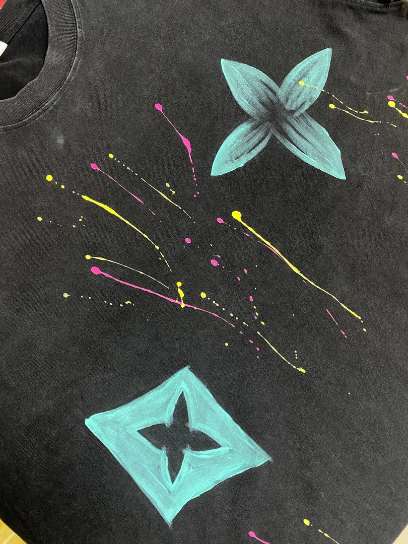 【驴家手绘元素彩色点】水洗重工重磅潮牌T恤