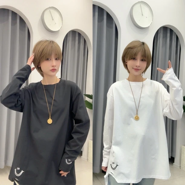 BOBO底边刺绣笑脸打底T恤215619