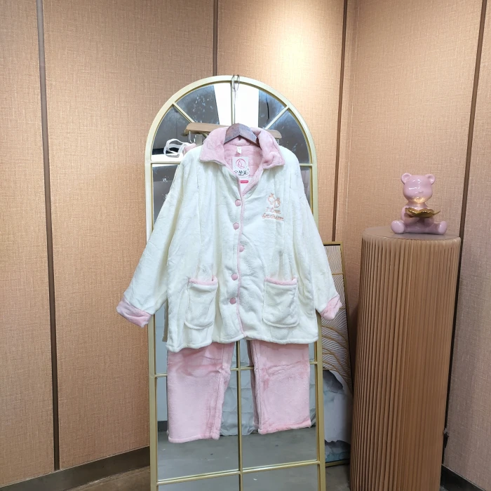LC81孕妇杏色珊瑚绒月子服套装L100-130XL140XXL150