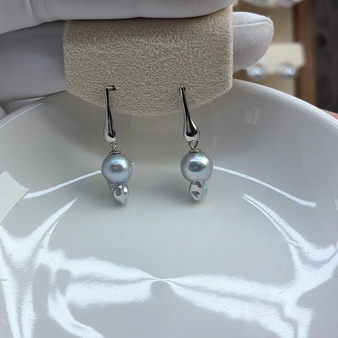 银S925镶嵌耳饰海水珍珠