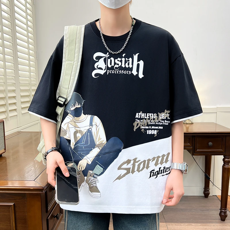 夏季青少年短袖t恤男2025新款大童初高中学生宽松潮流ins帅气半袖