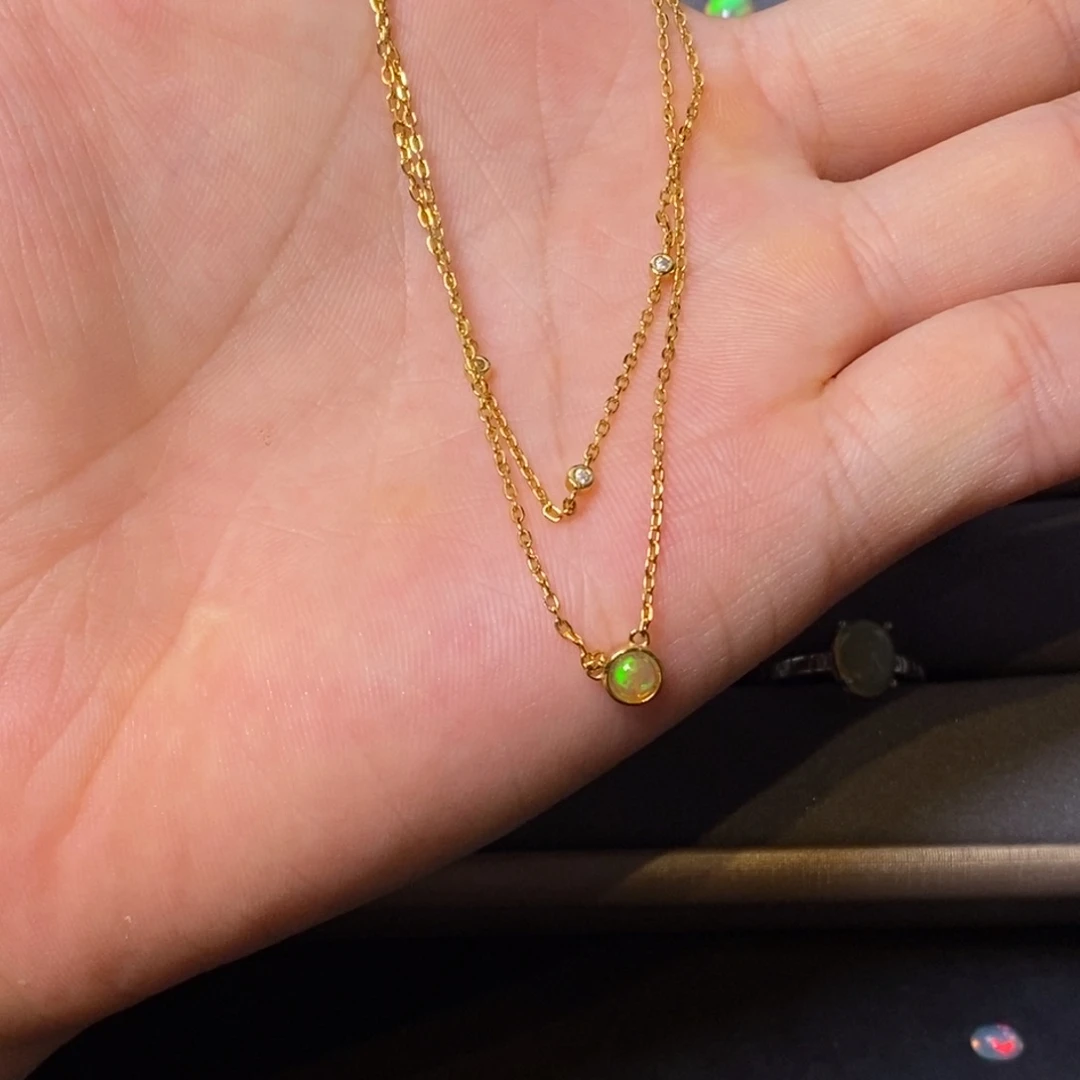 银S925镶嵌欧泊一体链项链1