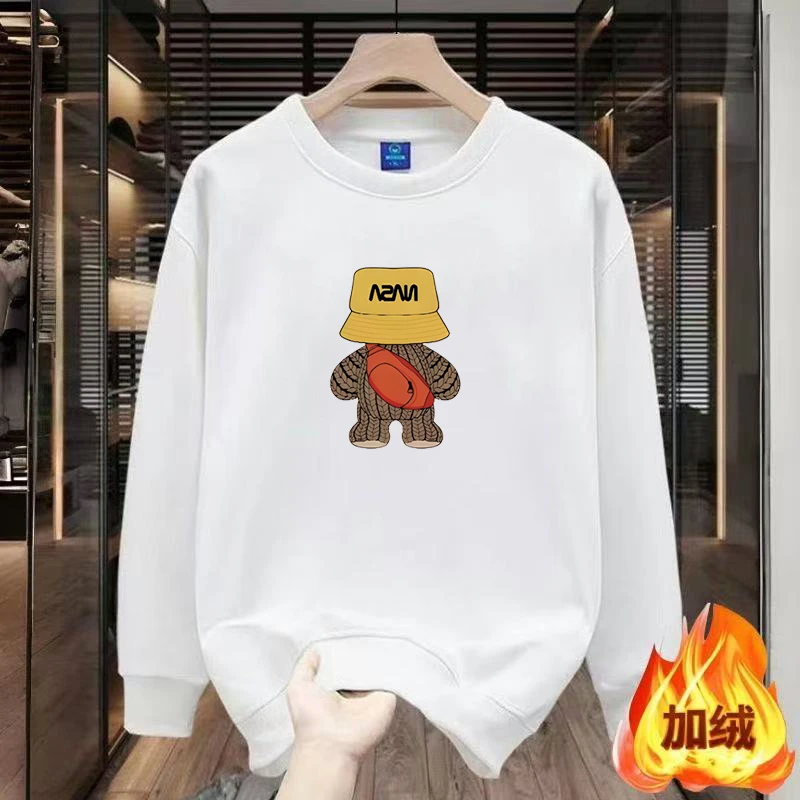 秋冬连帽套头春秋白色连帽卫衣春秋秋季长袖加绒卫衣圆领加厚百搭