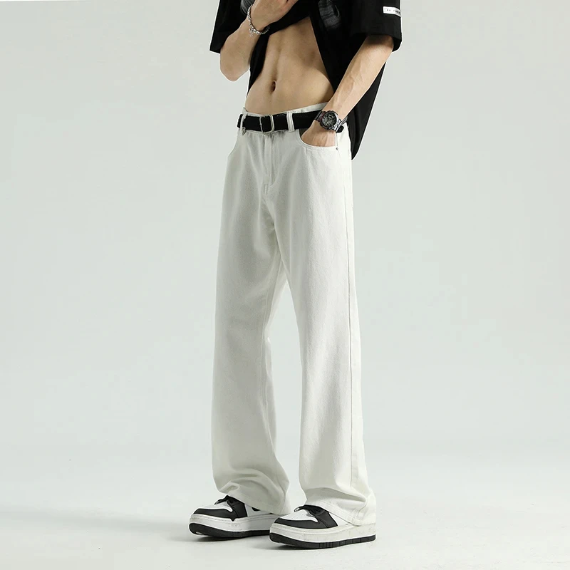 秋冬季加绒加厚潮流微喇裤显高显瘦纯色长裤高街百搭简约牛仔裤男