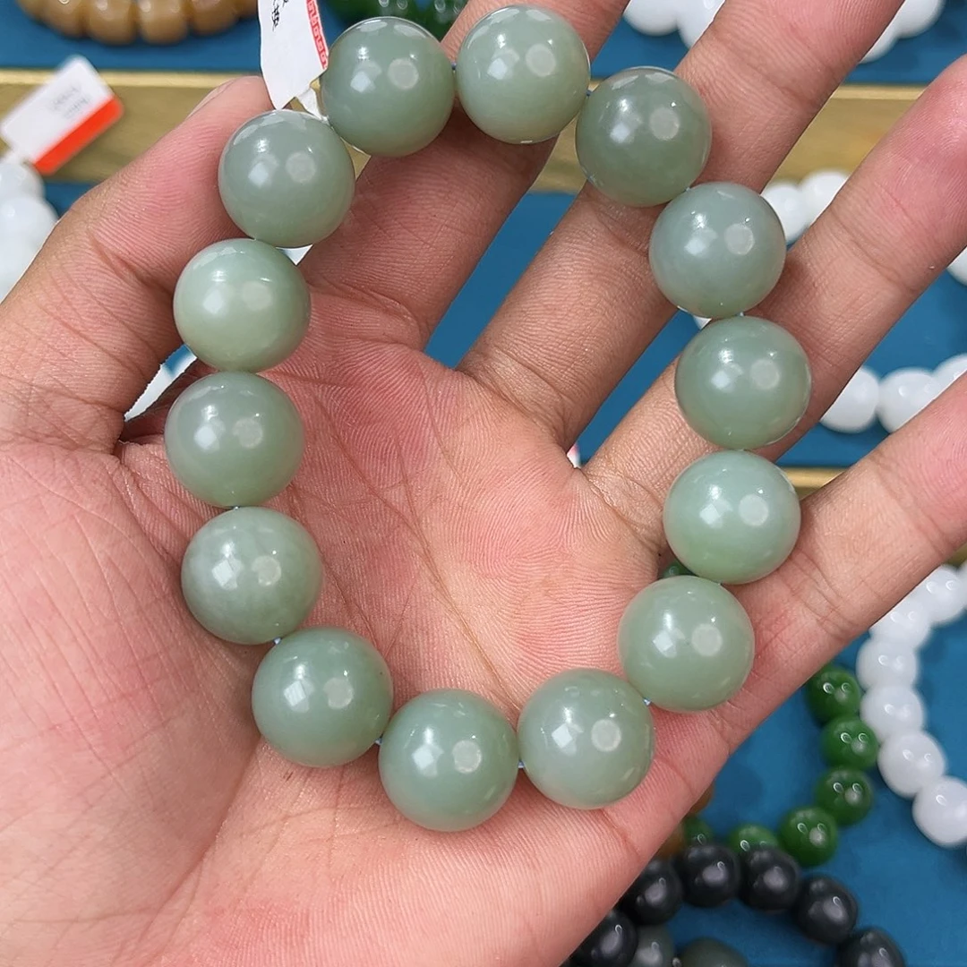 手串未镶嵌和田玉纯天然新疆和田玉且末天空蓝16mm