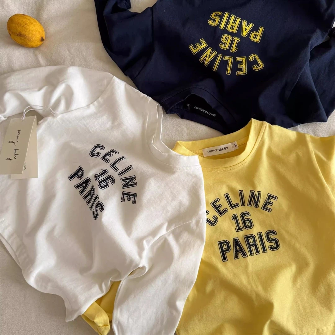 儿童T恤2025纯棉男童女童日系字母长袖打底衫宝宝小童百搭上衣