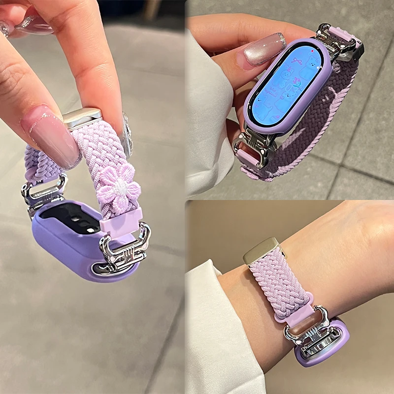 适用小米手环10表带Xiaomi9/8喵喵耳磁吸编织雏菊刺绣花JY陶瓷版