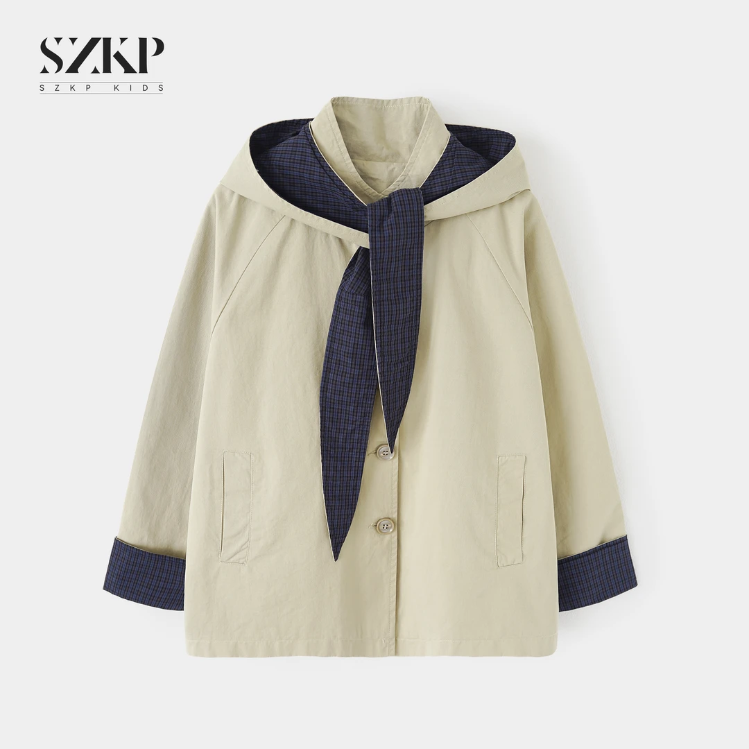 SZKP秋季新款女童装休闲上衣中大童时尚洋气儿童风衣BGYQ555603