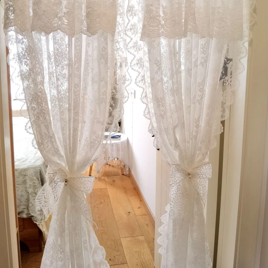 高端蕾丝刺绣门帘免打孔法式隔断帘氛围卧室防尘纱帘