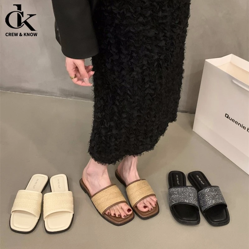 【官方正品】平底编织法式小凉拖鞋女鞋子外穿2025新款夏季软底