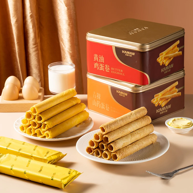 ·咔啰卡曼·黄油青稞山药味蛋卷方形铁罐网红休闲零食办公室茶点