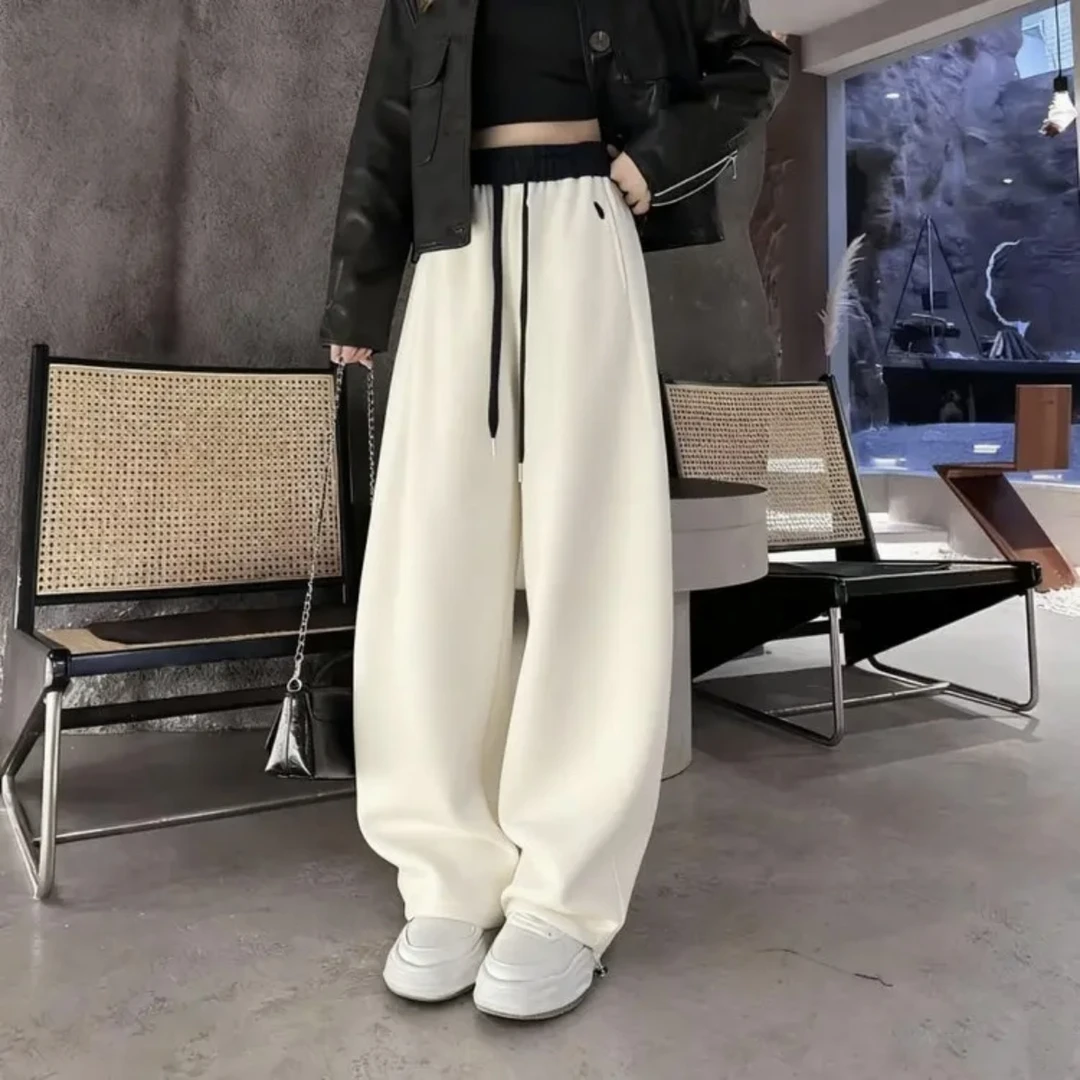 （5009）爆款加绒高品质（原标原版）女束脚两穿拼色刺绣阔腿裤休闲裤