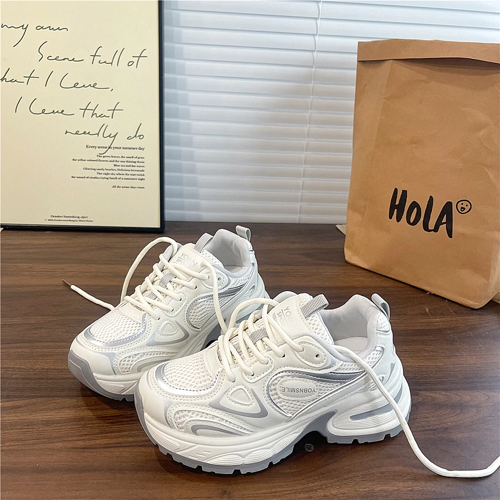 易少年 网面透气厚底老爹鞋女2025秋季新款学生百搭运动休闲鞋潮