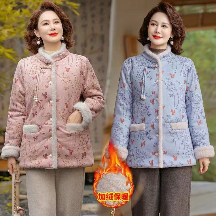 妈妈2025新款外套国风棉袄棉服中式复古盘扣女装棉衣加绒冬季