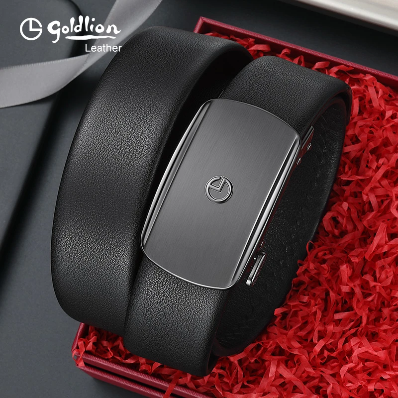 【双十一好礼】金利来男士真皮商务自动扣腰带复古烫金牛皮裤带礼盒