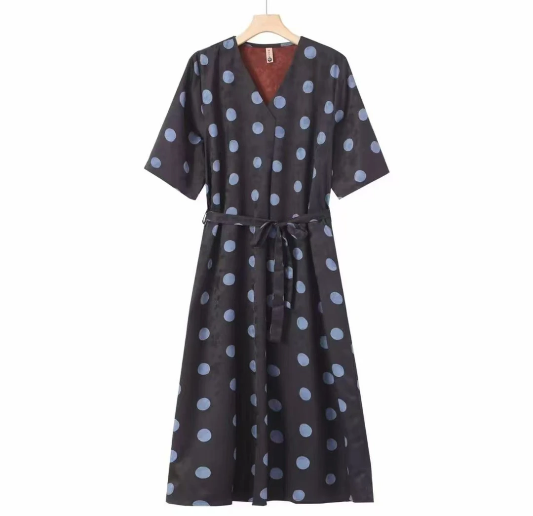 N329【锦悦】新中式洋气宽松连衣裙落肩袖显瘦中长裙收腰女士连衣裙