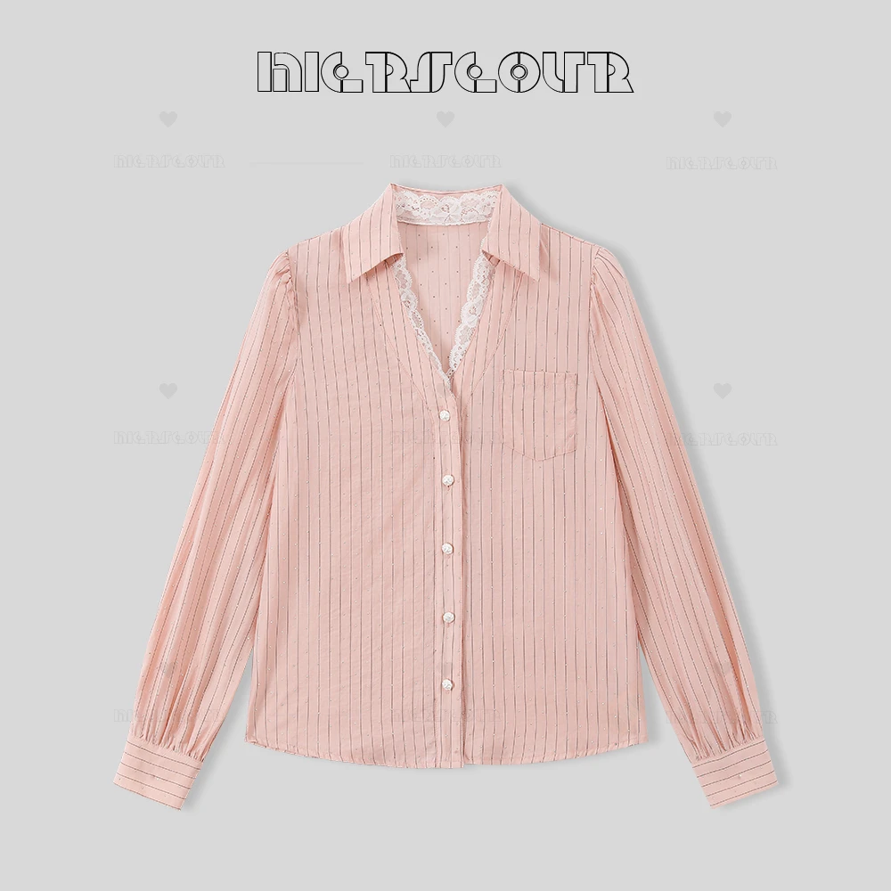 【艺术线条】简约条纹烫钻衬衫上衣长袖556A915