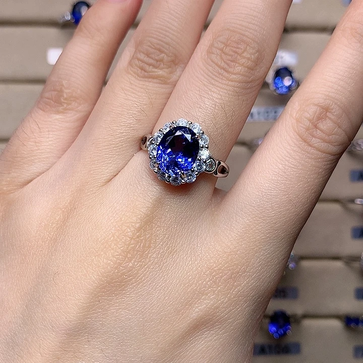 戒指蓝宝石银S925镶嵌