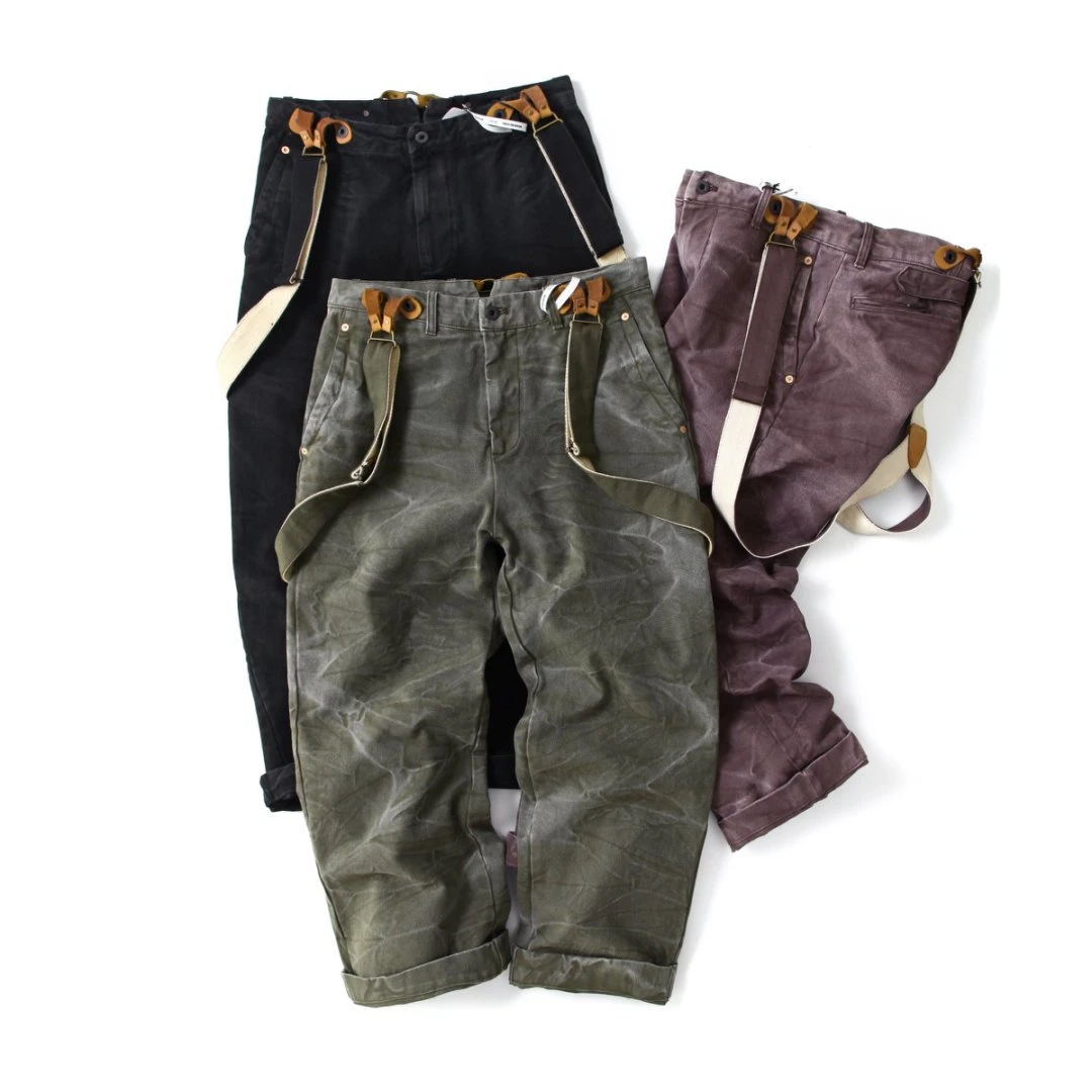 美式复古做旧水洗帆布甲板背带裤青年潮牌重磅宽松直筒吊带工装裤
