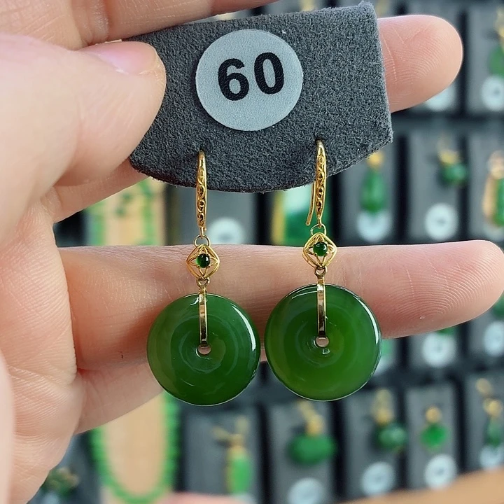 和田玉18K金镶嵌耳饰