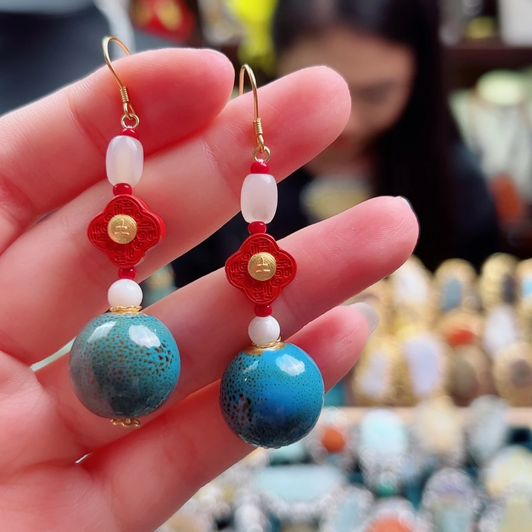 玛瑙/玉髓耳坠银S925镶嵌