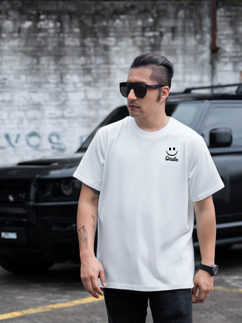 短袖t恤半袖男款夏季时尚百搭笑脸工艺刺绣正肩上衣男美式T恤纯棉