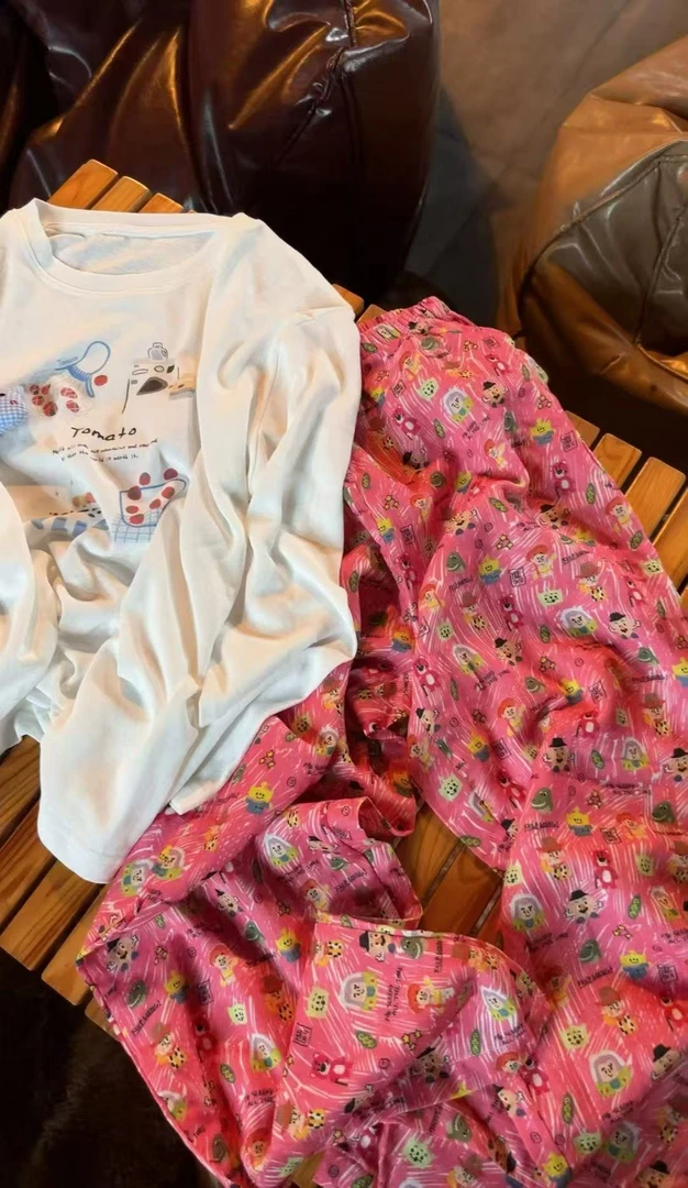 双纱100棉/卡通印花睡裤可外穿宽松舒适居家裤